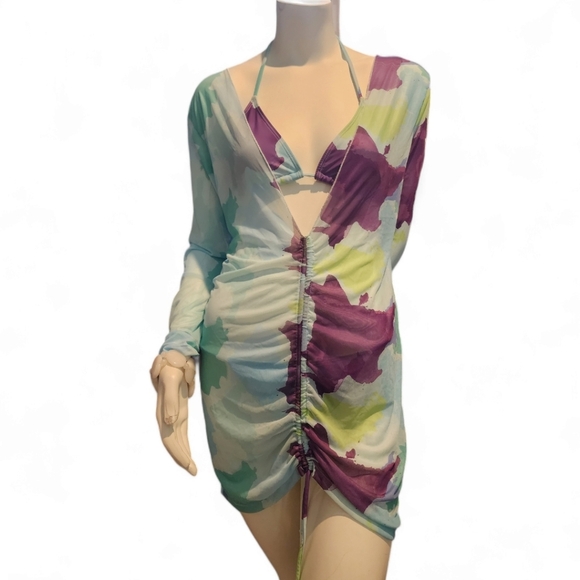 Multicolor triangle Itty bitty string bikini cheeky purple blue green L cover-up - Picture 1 of 7